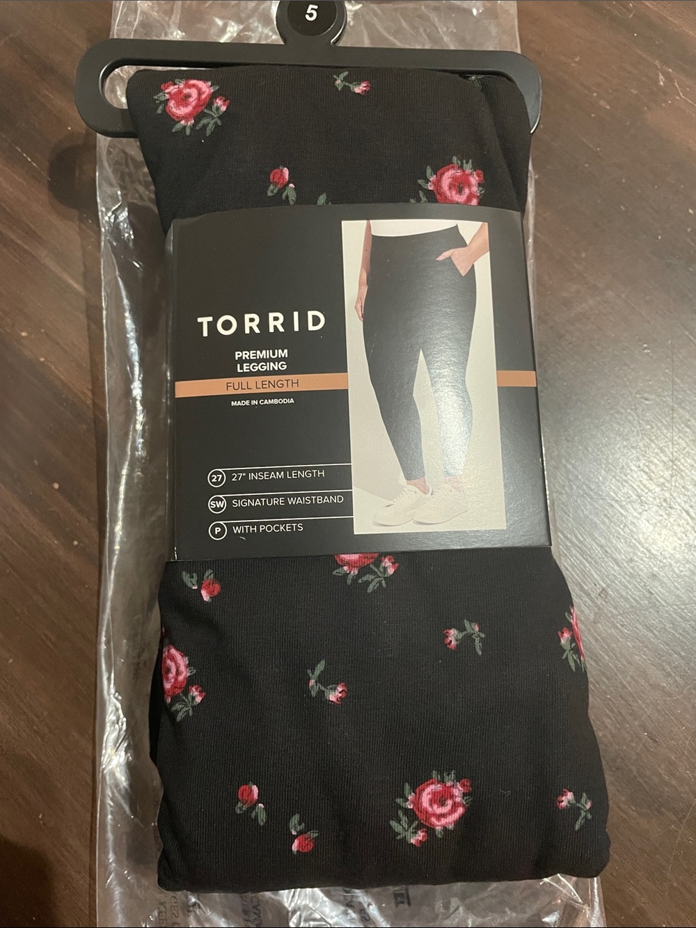 torrid Black Leggings with Pink Rose Print